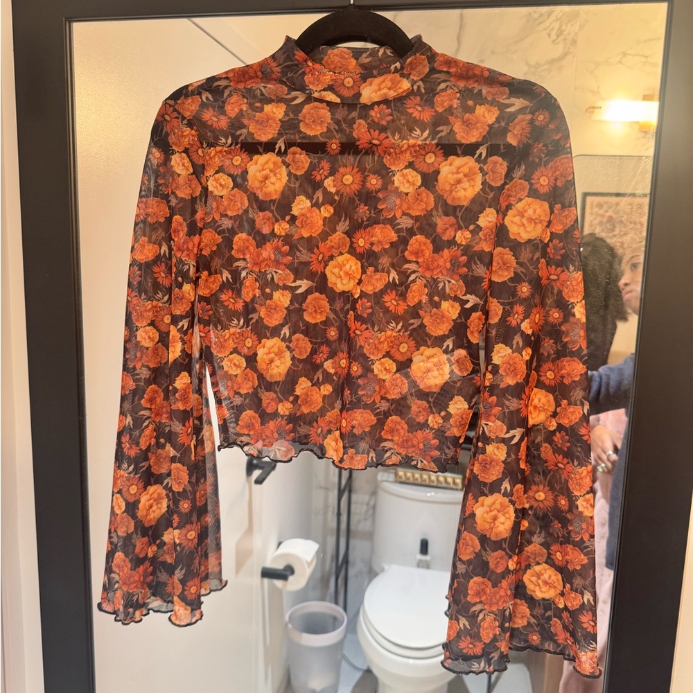 Floral Sheer Bell Sleeve Top